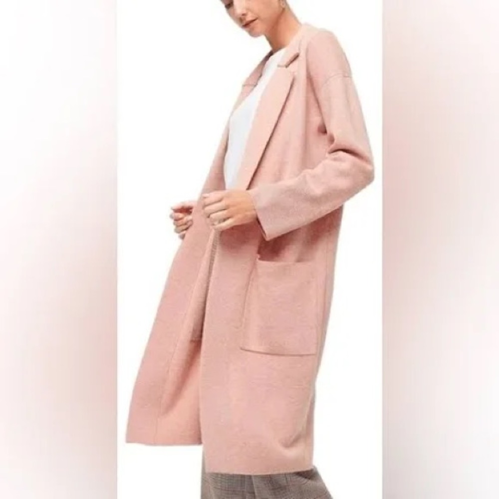 NWT J. Crew Pink Blossom Ella Open Front Long Blazer Sweater, Size Medium